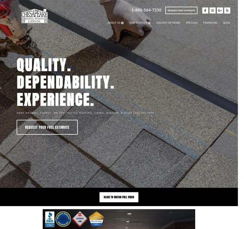 Chesapeake Roofing website screenshot
