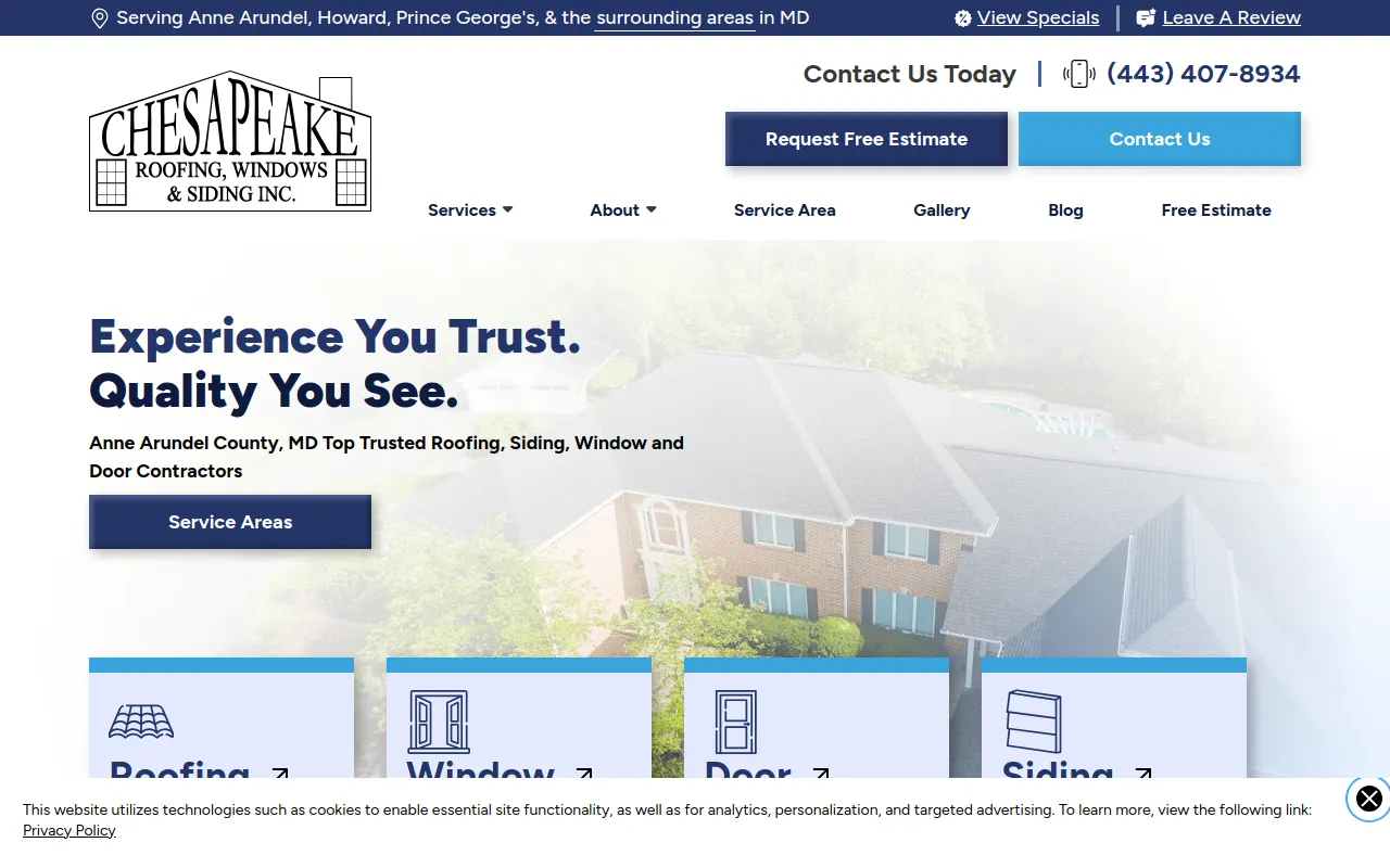 Chesapeake Roofing website screenshot